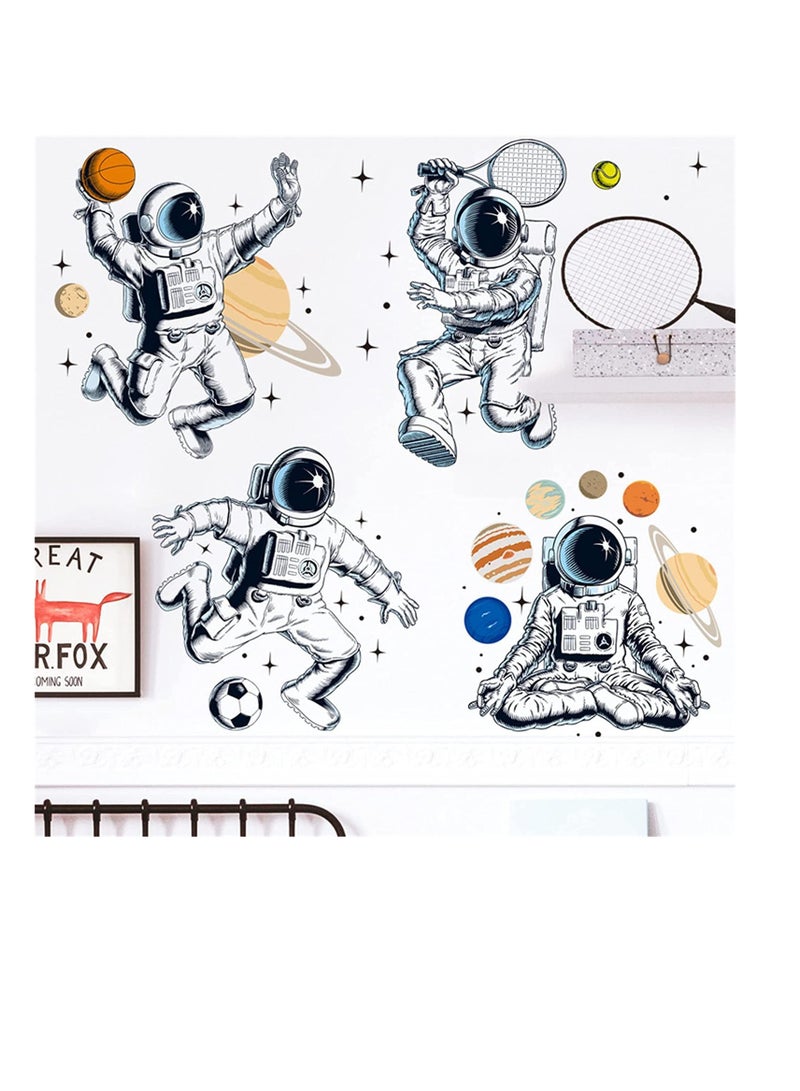 Astronauts Wall Decals, Removable PVC Universe Space Wall Stickers for Bedroom Living Room Kid's Room Kindergarten, Art Window Door Cabinet Corridor NASA Wall Decor Murals (Astronauts 2) - Image 1